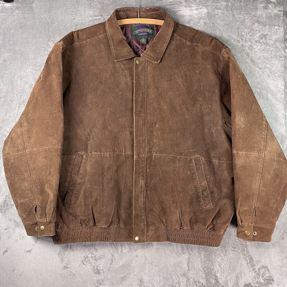 Vintage Cambridge Classics Jacket Mens Size XXL Brown Suede Leather Bomber 90s